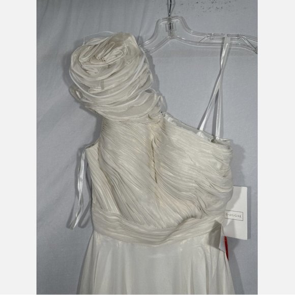 NWT $398‎ Mac Duggal [ 0 ] Rosette One Shoulder Tea Length Dress White - Picture 4 of 15